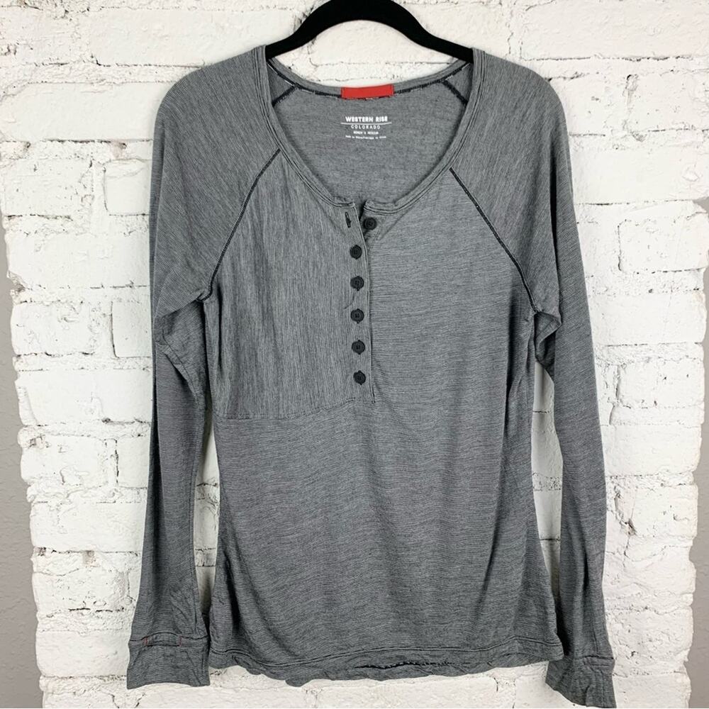 Western Rise Merino Wool DryWeight Long Sleeve Button Thermal Henley Grey Medium